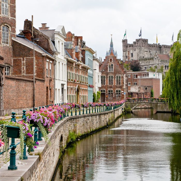 Historic centre of Ghent, view of Prinsenhof and Gravensteen